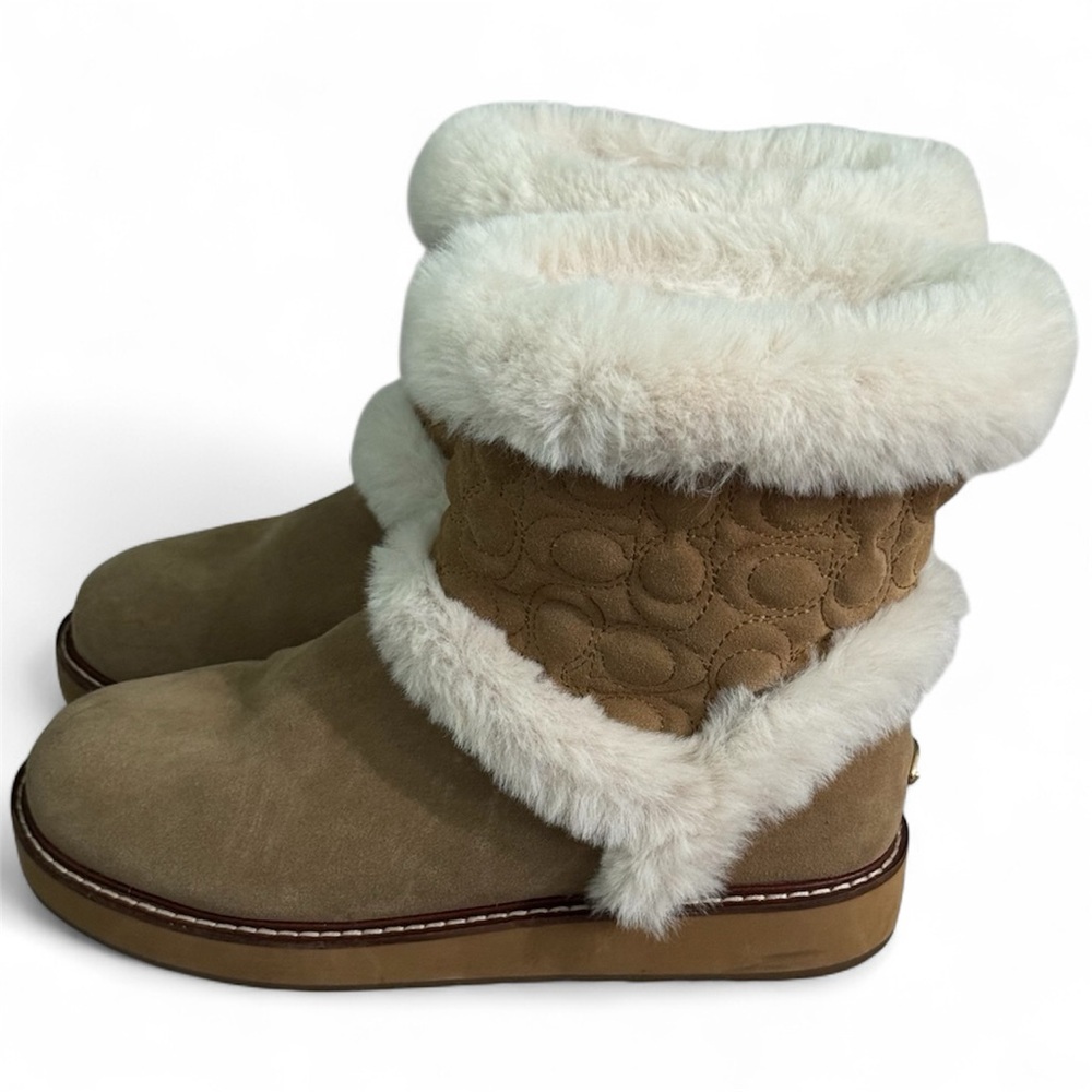 COACH IZZIE Boots Size‎ 9 Signature Midcalf Suede Faux Fur FG4597 - Picture 2 of 15